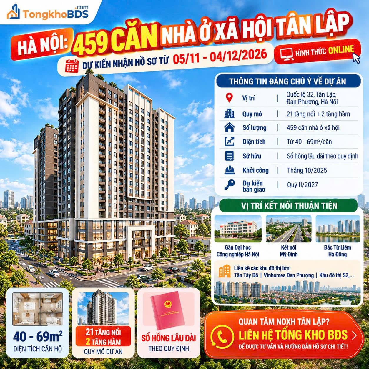 Nhà ở xã hội Tân Lập Hà Nội 2026: 459 căn hộ, giá bán, lịch nhận hồ sơ và hướng dẫn đăng ký mua